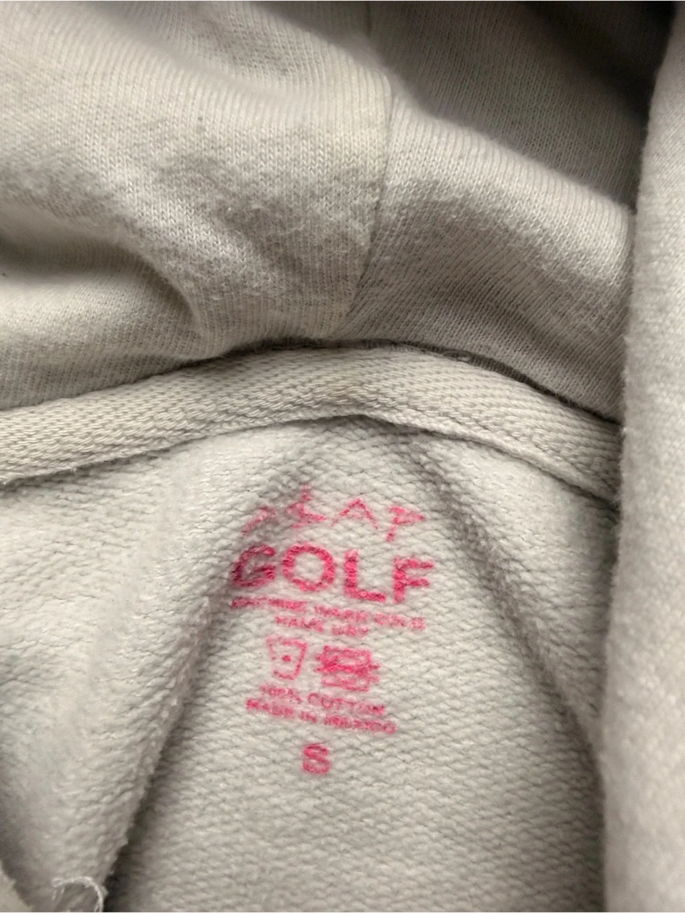 Crewneck Graphic Pullover Hoodie in White with Pink & Yellow Print